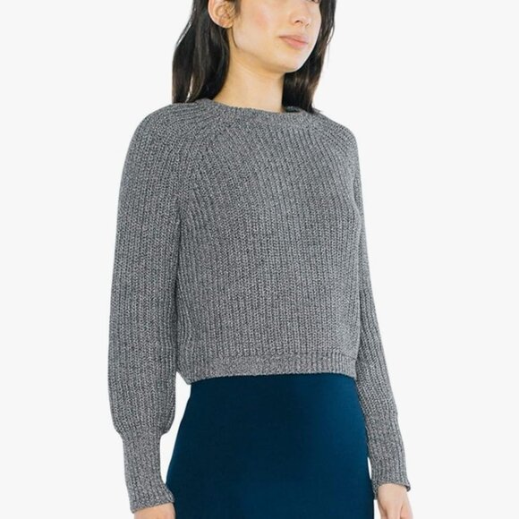 American Apparel Cropped Blue Cotton Knit Sweater - Picture 5 of 6